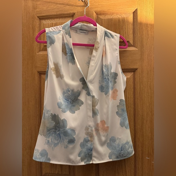 Calvin Klein Tops - Calvin Klein Women's Floral Blouse - Blue, White, and Pink